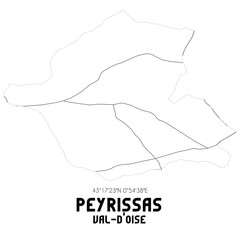 PEYRISSAS Val-d'Oise. Minimalistic street map with black and white lines.