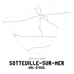 SOTTEVILLE-SUR-MER Val-d'Oise. Minimalistic street map with black and white lines.