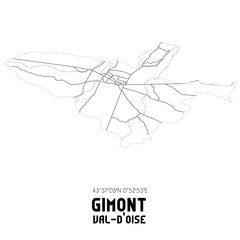 GIMONT Val-d'Oise. Minimalistic street map with black and white lines.