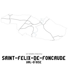 SAINT-FELIX-DE-FONCAUDE Val-d'Oise. Minimalistic street map with black and white lines.