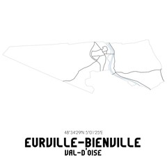 EURVILLE-BIENVILLE Val-d'Oise. Minimalistic street map with black and white lines.