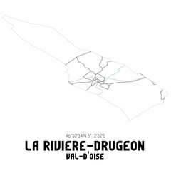 LA RIVIERE-DRUGEON Val-d'Oise. Minimalistic street map with black and white lines.