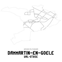 DAMMARTIN-EN-GOELE Val-d'Oise. Minimalistic street map with black and white lines.