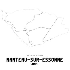 NANTEAU-SUR-ESSONNE Somme. Minimalistic street map with black and white lines.