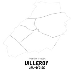 VILLEROY Val-d'Oise. Minimalistic street map with black and white lines.