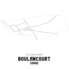 BOULANCOURT Somme. Minimalistic street map with black and white lines.