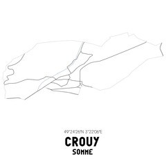 CROUY Somme. Minimalistic street map with black and white lines.