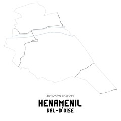 HENAMENIL Val-d'Oise. Minimalistic street map with black and white lines.
