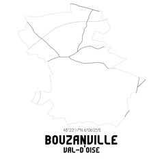 BOUZANVILLE Val-d'Oise. Minimalistic street map with black and white lines.