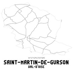 SAINT-MARTIN-DE-GURSON Val-d'Oise. Minimalistic street map with black and white lines.