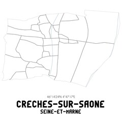 CRECHES-SUR-SAONE Seine-et-Marne. Minimalistic street map with black and white lines.