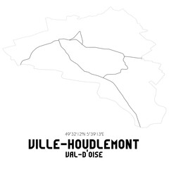 VILLE-HOUDLEMONT Val-d'Oise. Minimalistic street map with black and white lines.