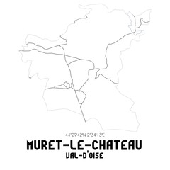 MURET-LE-CHATEAU Val-d'Oise. Minimalistic street map with black and white lines.