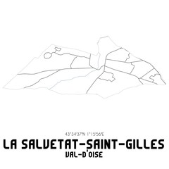 LA SALVETAT-SAINT-GILLES Val-d'Oise. Minimalistic street map with black and white lines.