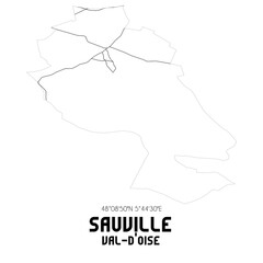 SAUVILLE Val-d'Oise. Minimalistic street map with black and white lines.