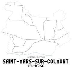 SAINT-MARS-SUR-COLMONT Val-d'Oise. Minimalistic street map with black and white lines.