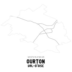 Obraz premium OURTON Val-d'Oise. Minimalistic street map with black and white lines.
