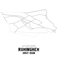 RUMINGHEM Haut-Rhin. Minimalistic street map with black and white lines.