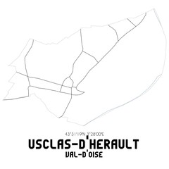 Obraz premium USCLAS-D'HERAULT Val-d'Oise. Minimalistic street map with black and white lines.