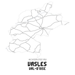 VASLES Val-d'Oise. Minimalistic street map with black and white lines.