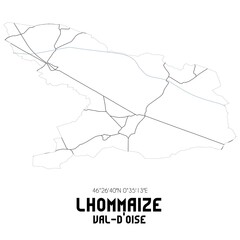 LHOMMAIZE Val-d'Oise. Minimalistic street map with black and white lines.