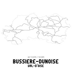 BUSSIERE-DUNOISE Val-d'Oise. Minimalistic street map with black and white lines.
