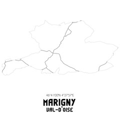 MARIGNY Val-d'Oise. Minimalistic street map with black and white lines.