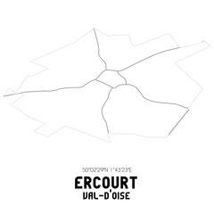 ERCOURT Val-d'Oise. Minimalistic street map with black and white lines.