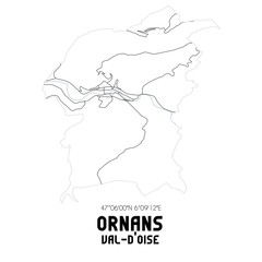 ORNANS Val-d'Oise. Minimalistic street map with black and white lines.