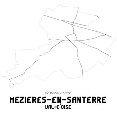 MEZIERES-EN-SANTERRE Val-d'Oise. Minimalistic street map with black and white lines.