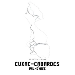 CUXAC-CABARDES Val-d'Oise. Minimalistic street map with black and white lines.