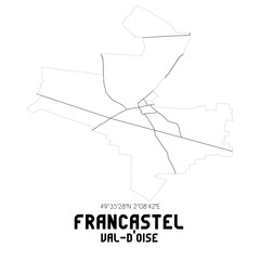 FRANCASTEL Val-d'Oise. Minimalistic street map with black and white lines.