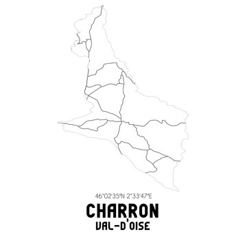 CHARRON Val-d'Oise. Minimalistic street map with black and white lines.