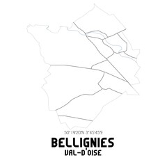 BELLIGNIES Val-d'Oise. Minimalistic street map with black and white lines.