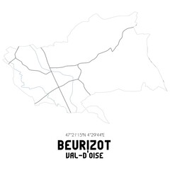 BEURIZOT Val-d'Oise. Minimalistic street map with black and white lines.