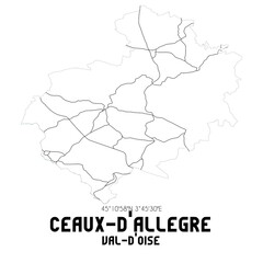 CEAUX-D'ALLEGRE Val-d'Oise. Minimalistic street map with black and white lines.