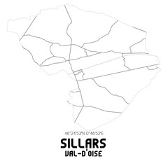 SILLARS Val-d'Oise. Minimalistic street map with black and white lines.