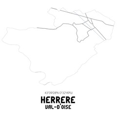HERRERE Val-d'Oise. Minimalistic street map with black and white lines.