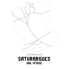 SATURARGUES Val-d'Oise. Minimalistic street map with black and white lines.