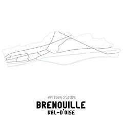 BRENOUILLE Val-d'Oise. Minimalistic street map with black and white lines.