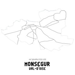 MONSEGUR Val-d'Oise. Minimalistic street map with black and white lines.