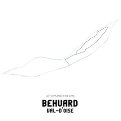 BEHUARD Val-d'Oise. Minimalistic street map with black and white lines.