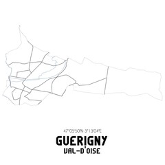 GUERIGNY Val-d'Oise. Minimalistic street map with black and white lines.