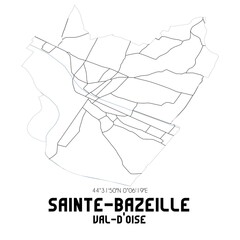 SAINTE-BAZEILLE Val-d'Oise. Minimalistic street map with black and white lines.