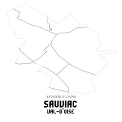 SAUVIAC Val-d'Oise. Minimalistic street map with black and white lines.