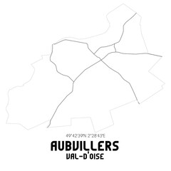 AUBVILLERS Val-d'Oise. Minimalistic street map with black and white lines.