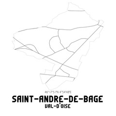 SAINT-ANDRE-DE-BAGE Val-d'Oise. Minimalistic street map with black and white lines.