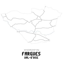 FARGUES Val-d'Oise. Minimalistic street map with black and white lines.