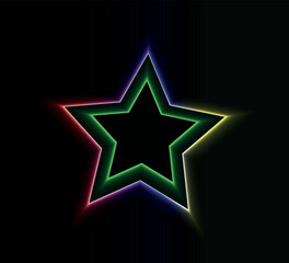 multicolored glowing star, vector design with neon light