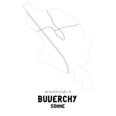 BUVERCHY Somme. Minimalistic street map with black and white lines.